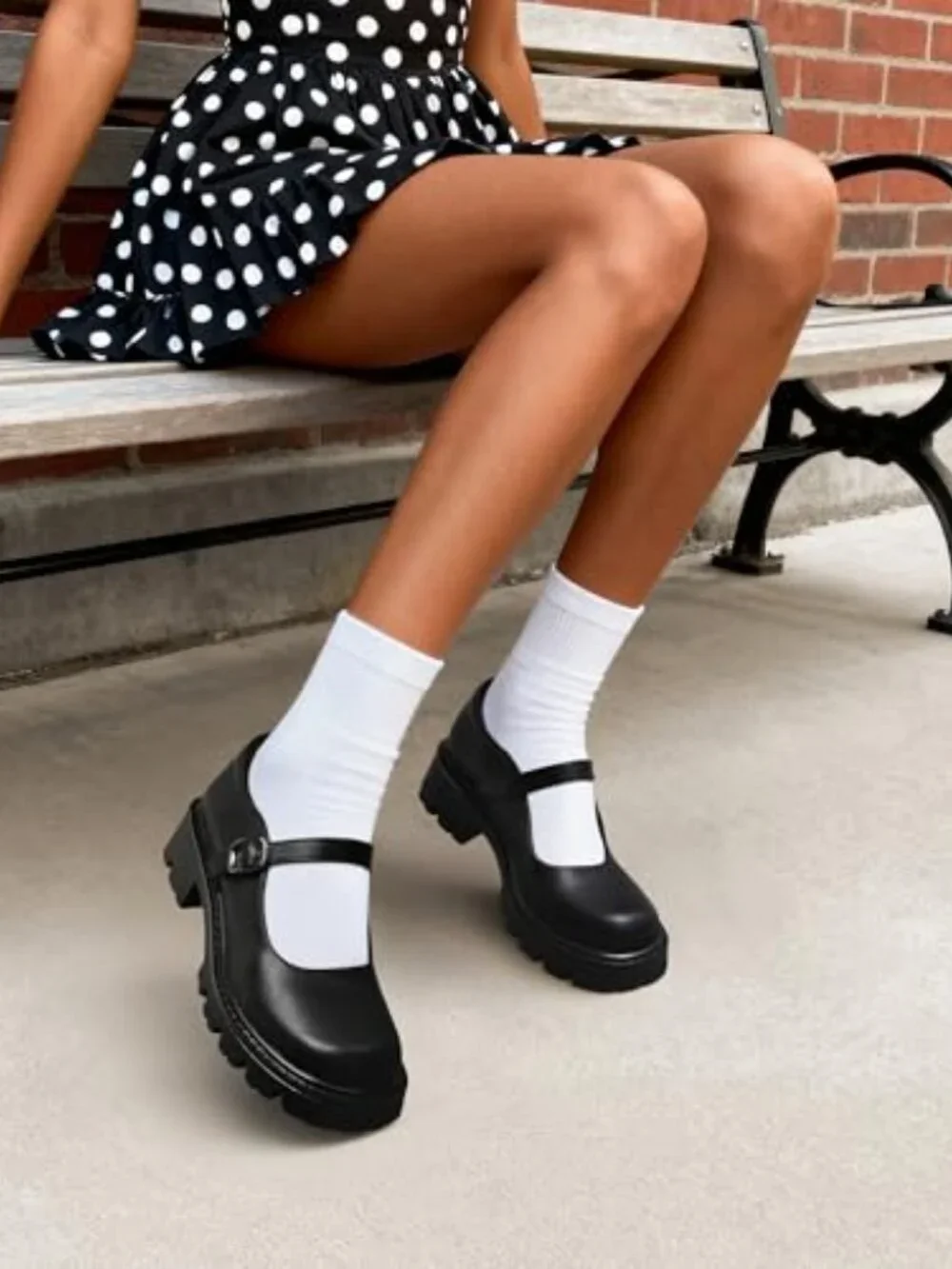 Mary Jane Platform Pumps Faux Leather Chunky Block Heel Closed Toe Buckle
